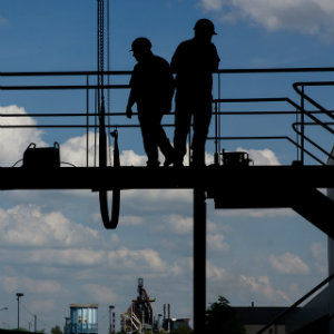 2 ironworkers on bridge