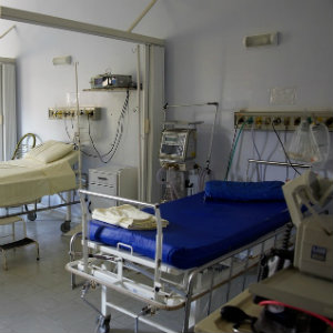 blue hospital bed