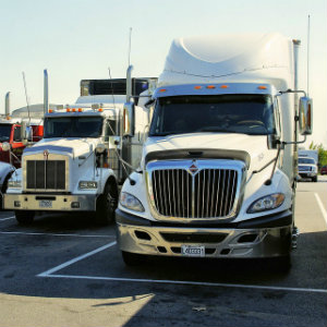 commercial trucks in parking lot
