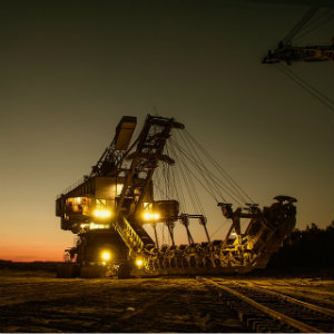 excavator at sunset