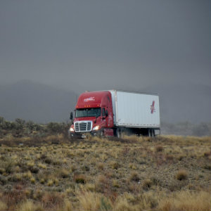 lone commercial truck rural freeway