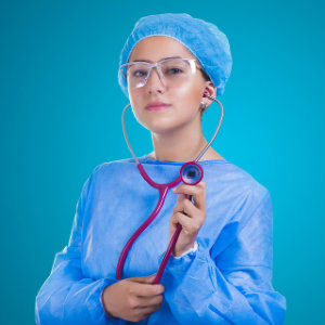 nurse in blue with stethoscope