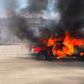 red car on fire