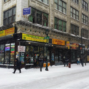 snowy downtown philly