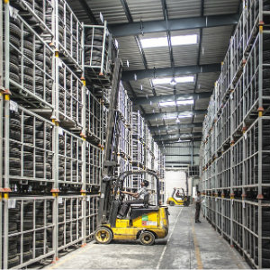 warehouse worker using forklift